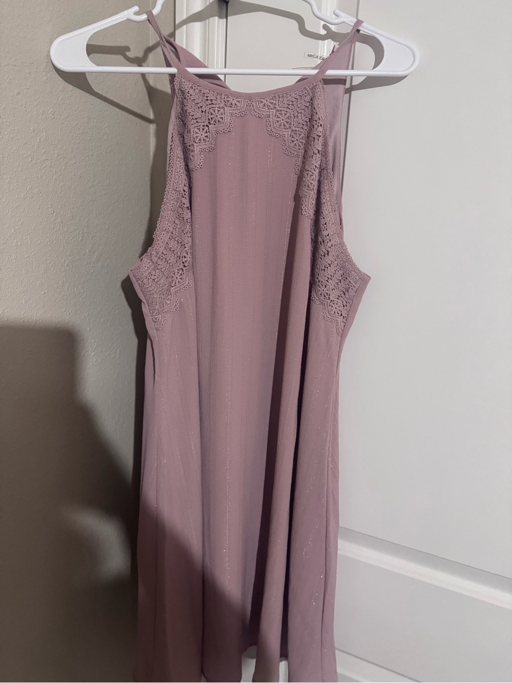 AND Dusty Mauve Lace-Trim Mini Dress